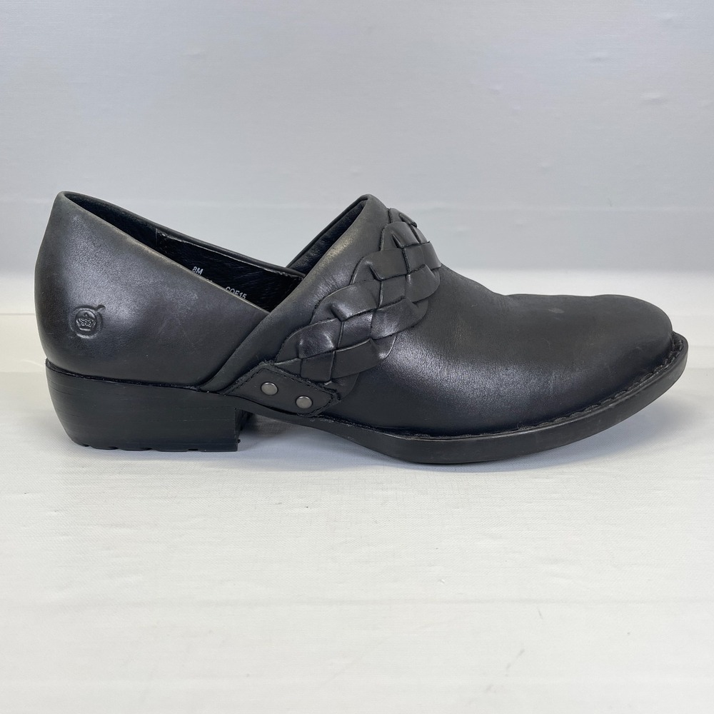 Born Hensley Clog Shoes Womens Size 8 M Black Leather Slip On Casual Comfort
